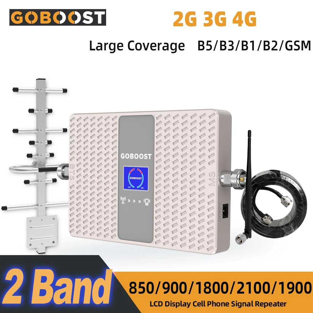 GOBOOST 4G Signal Booster DCS GSM 900 LTE 1800 WCDMA 2100 1900 3G Cellular Amplifier Dual Band Mobile Signal Repeater Home A Kit