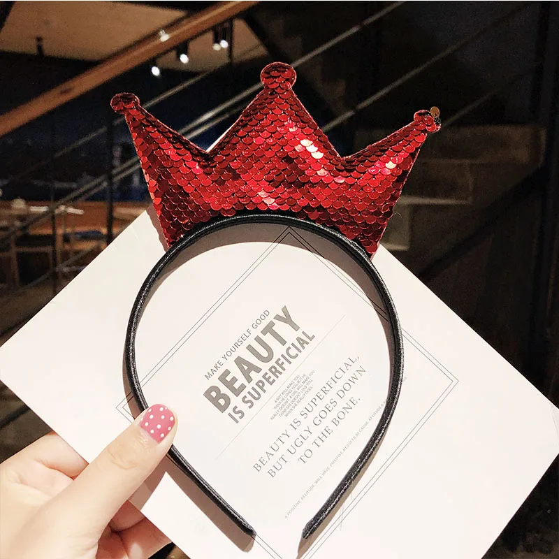 red crown Новые милые разноцветные Блестки для девочек с бантом и кошачьими ушками, ободки для волос, прекрасный орнамент для волос, праздничный обруч, модные детские аксессуары для волос - Цвет: red crown