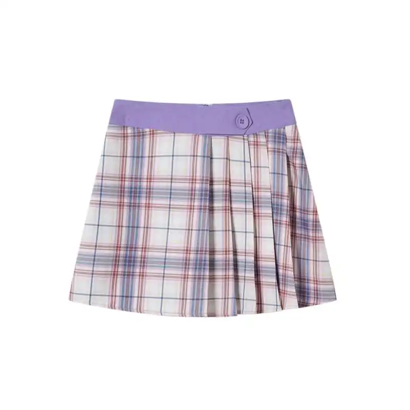 only skirt Женские повседневные комплекты Лето укороченный топ+ модный Свободный пиджак на одной пуговице Feminino+ клетчатая мини-юбка комплект из 3 предметов - Цвет: only skirt