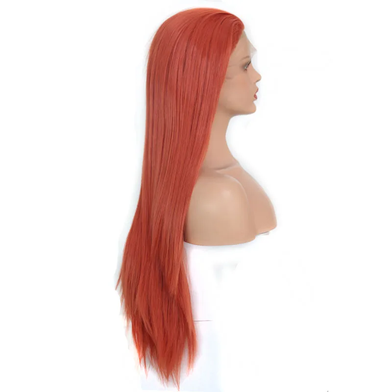 Длинные шелковистые прямые синтетические парики со шнуровкой спереди из