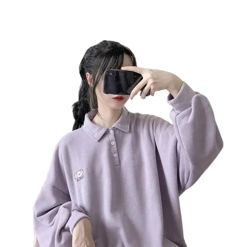 

INS 2021 Women Girly Color Series Girly Purple Sports Polo Age Reduction Casual Simple Wearing Sweatshirt Loose hoodie BFQ-A13