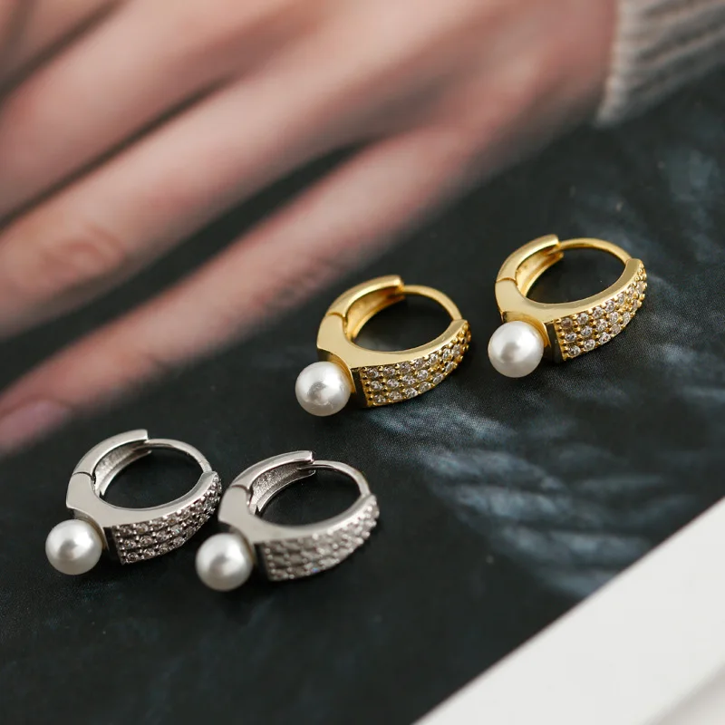 

Pearl Earring For Women 925 Sterling Silver Small Zircon Round Hoop Earrings Luxury Accessories Fine Jewelry 2020 New