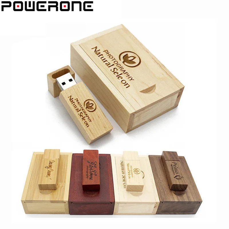 USB флеш накопитель POWERONE деревянный в деревянной коробке 64/8/16/32 ГБ|pen drive memory stick|wooden
