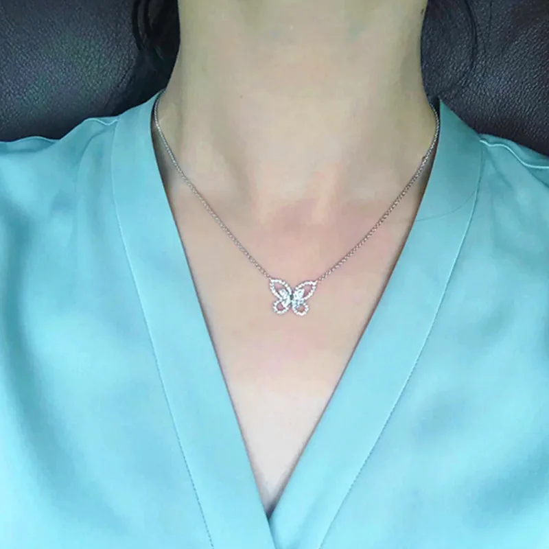 

Fashion 925 Sterling Silver Created Moissanite Gemstone Wedding Engagement Butterfly Pendent Necklace Fine Jewelry Wholesale