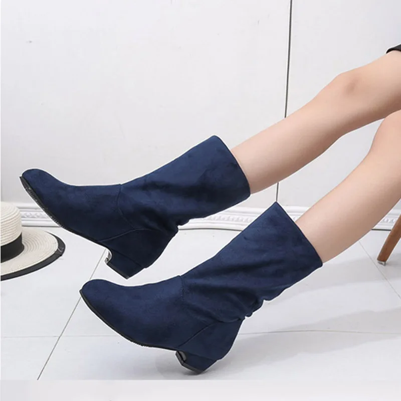 

2021 Autumn Winter Women Boots Mid-Calf Martin Boots Brand Fashion Female Stretch Cotton Fabric Slip-on Boots Flat Shoes Woman