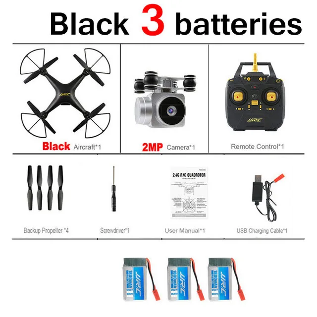 black 3B JJRC H68 720P Wifi FPV RC Дрон с камерой Квадрокоптер высота Дрон держать Безголовый режим вертолет Профессиональный Квадрокоптер - Цвет: black 3B