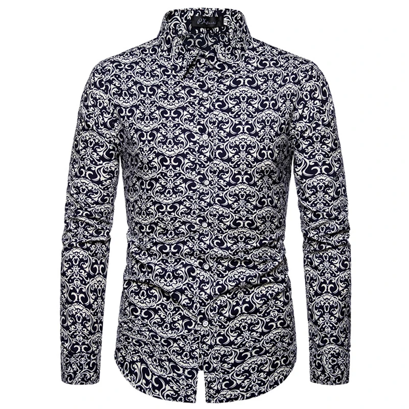 

Men's Autumn Blouse Casual Printed Long Sleeved Top Male Button Turn Down Collar Shirt Street High Quality New 2020 New