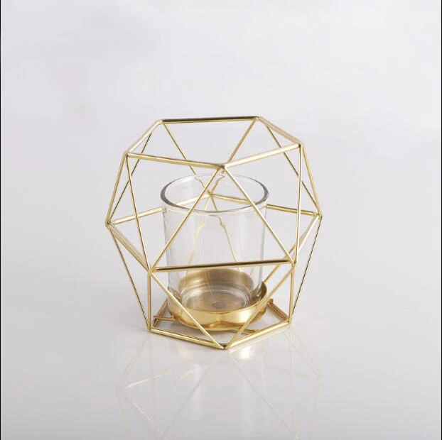 Стеклянный креативный подсвечник для украшения дома из кованого железа Золотой