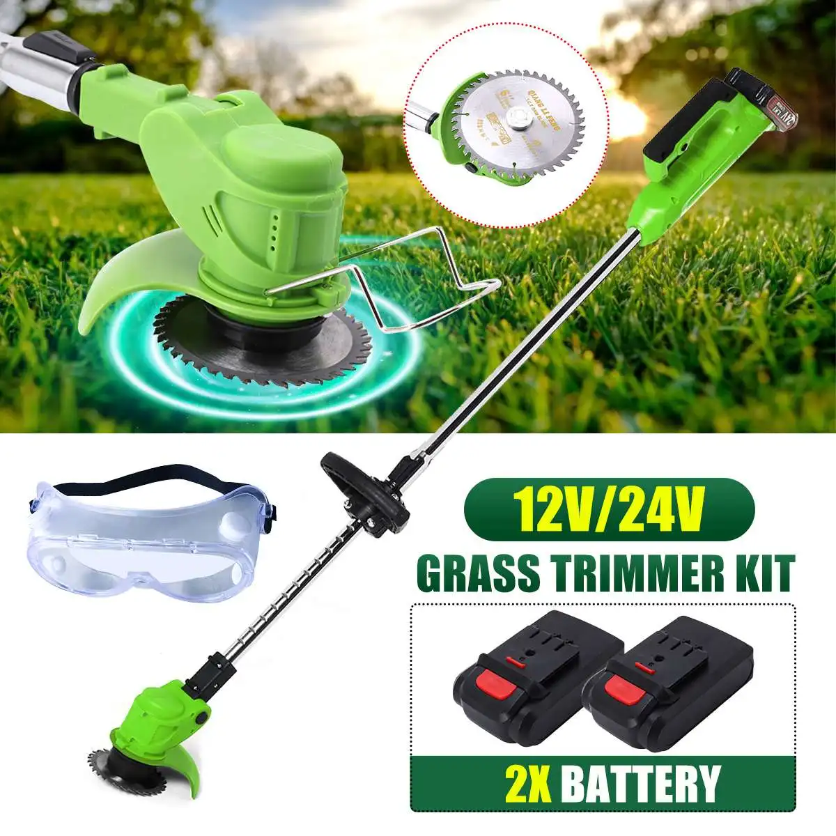12V/24V Electric Lawn Mower With 2000mAh Li-ion Battery Cordless Grass Trimmer Auto Release String Cutter Pruning Garden Tool