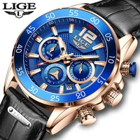 2022 fashion sport men watches lige top brand luxury blue military quartz clock leather waterproof chronograph watch for menbox