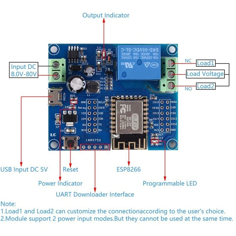 Модуль контроллера реле Wi-Fi постоянный ток 5 В 8 в-80 в ESP8266 модуль беспроводного