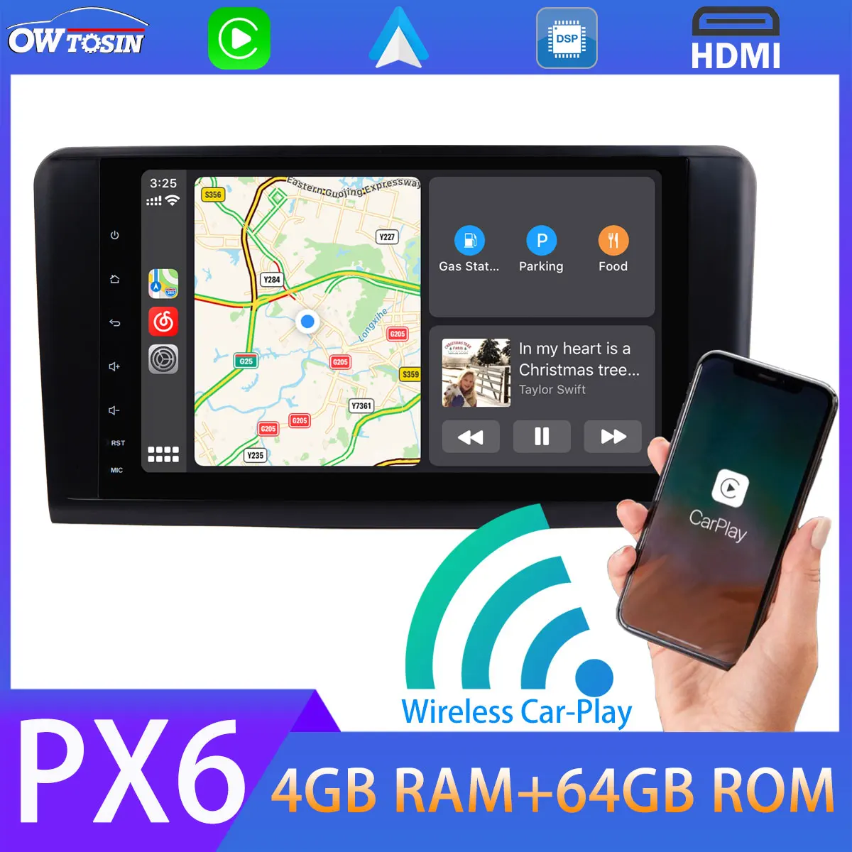 Автомобильный мультимедийный плеер PX6 9 дюймов на Android 10 4 + 64 ГБ с GPS Навигатором