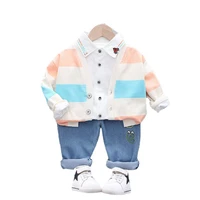 new children striped jacket shirt pants 3pcssets toddler casual clothing autumn kids cotton sportswear spring baby boys clothes