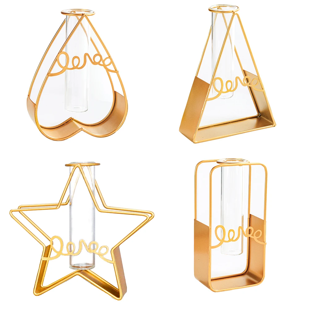 

Simple Light Luxury Wrought Iron Hanging Flower Pot Desktop Flower Pot Hydroponic Glass Metal Plant Vase Wall Desktop Decoration