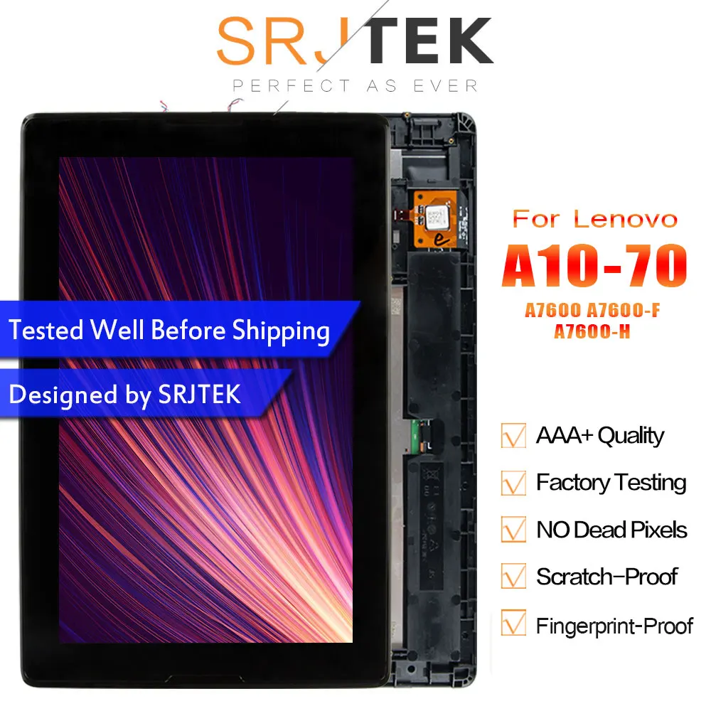 

Srjtek 10,1 для планшета Lenovo Tab A10-70 A7600 A7600-F A7600-H, ЖК-дисплей, сенсорный экран, дигитайзер, для монитора в сборе запчасти с рамкой