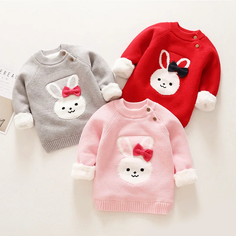Фото Модные свитера для маленьких девочек свитер с рисунком кролика осенне зимний