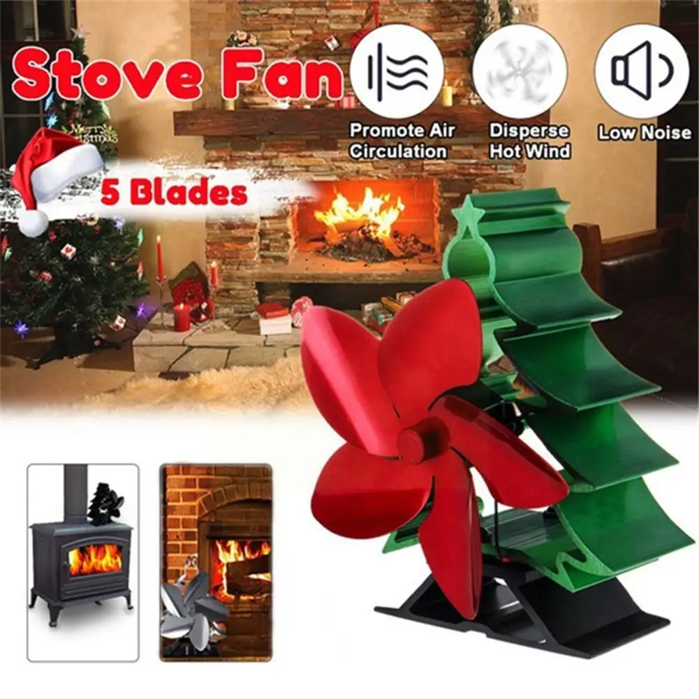 

5 Blade Christmas Fireplace Fan Leaf Heat Powered Wood Fan Fireplace Be Wood Efficient Customized Can Accessories Stove Hea G1k2