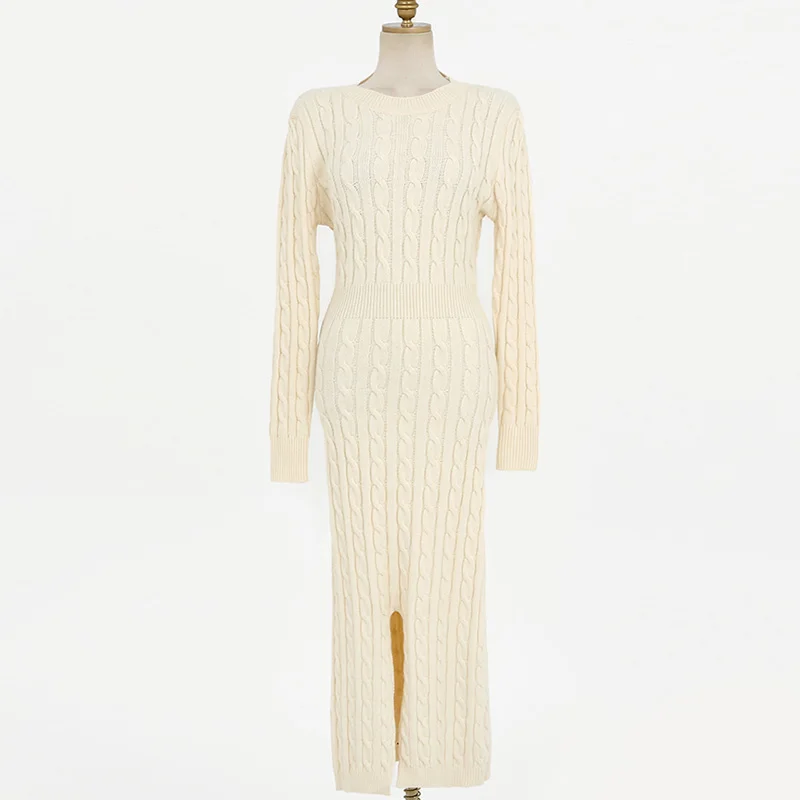 

New 2020 Autumn Knitted Sweater Dresses Women Winter High Elastic Twist Knitted Dress One-Piece Bodycon Midi Dress Lady Dresses