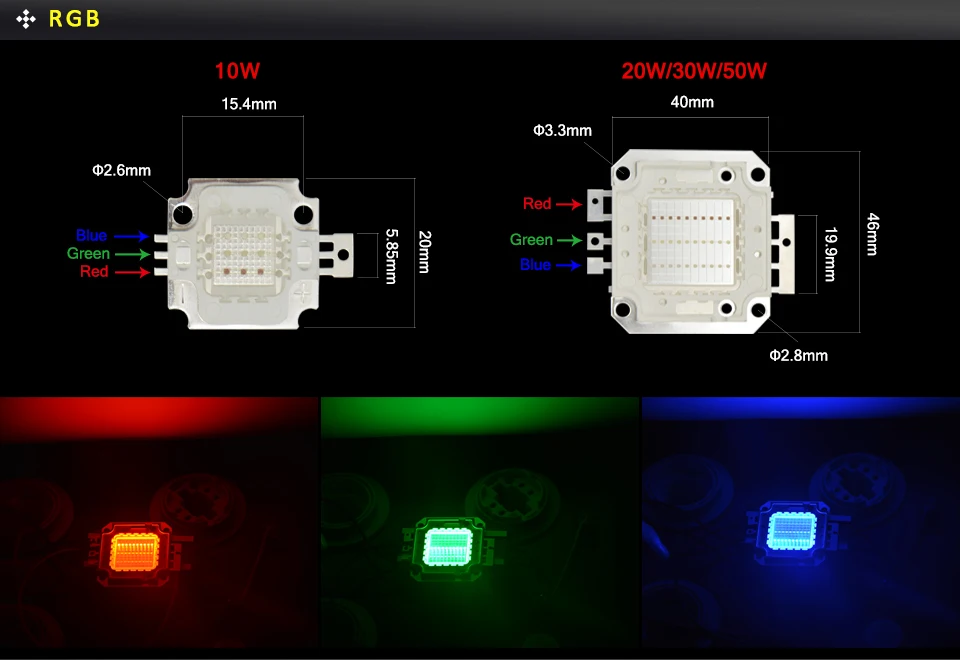 10W 20W 50W 100W LED Lamp beads COB Integrated led chip White/warm white/ RGB DIY chip Bulb For Floodlight flashlight Spotlight