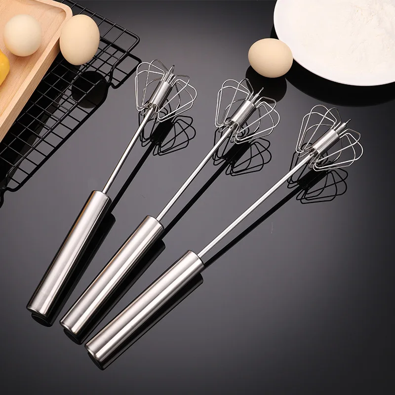 

Stainless Steel Non-Slip Handle Semi-Automatic Press To Rotate Whisk Stirrer Cake Making Milk Flour Coffee Stir Kitchen Tools