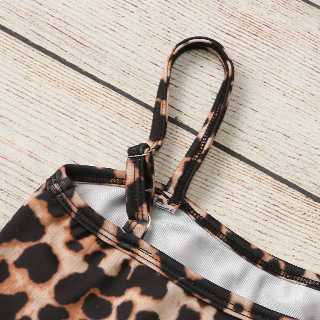 Летний купальный костюм с леопардовым принтом и оборками для маленьких девочек