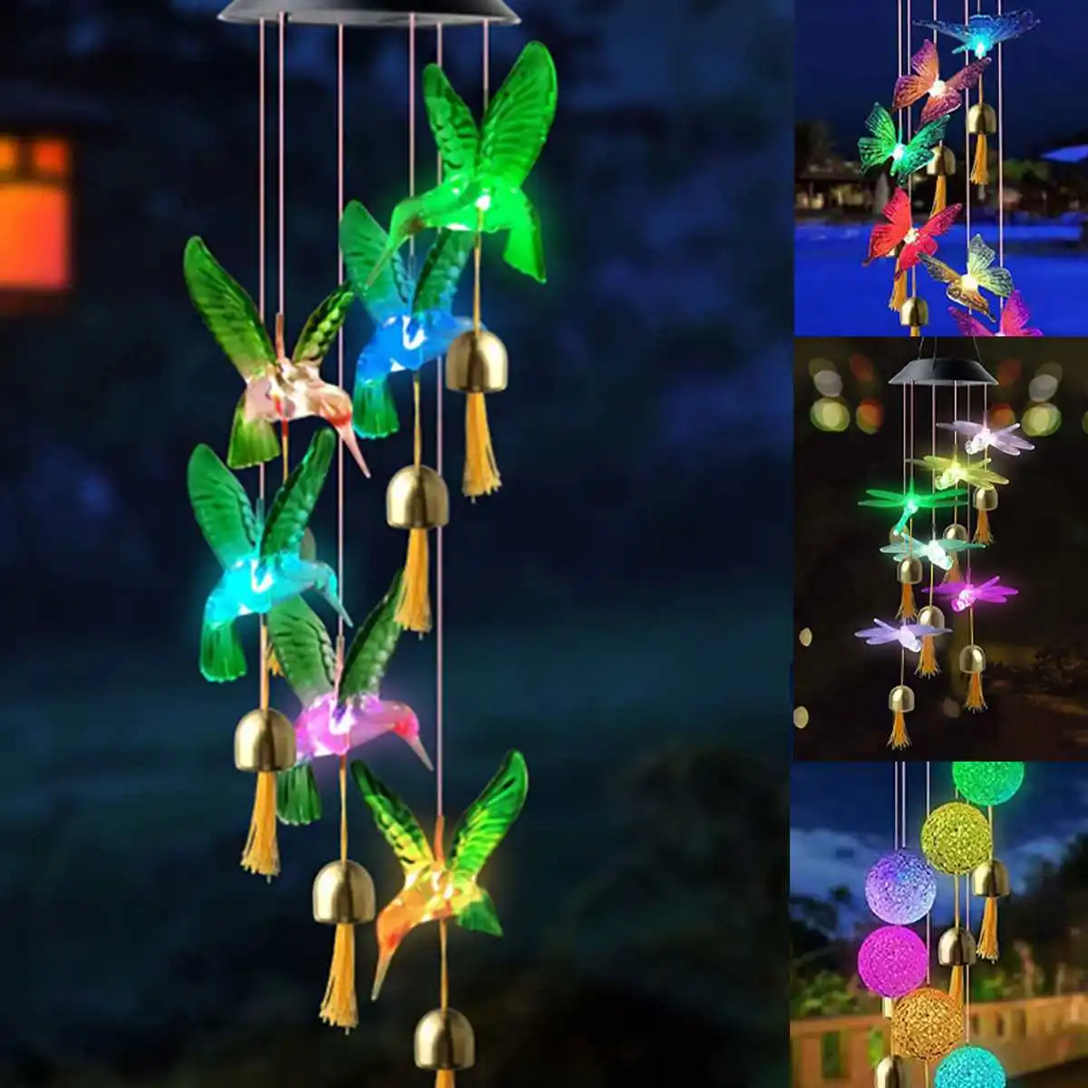 

4 Styles Removable Solar Charging Hanging Craft Wind Bell Home Decor DIY Art Wind Bell Outdoor Yard Garden Deco Wind Chimes