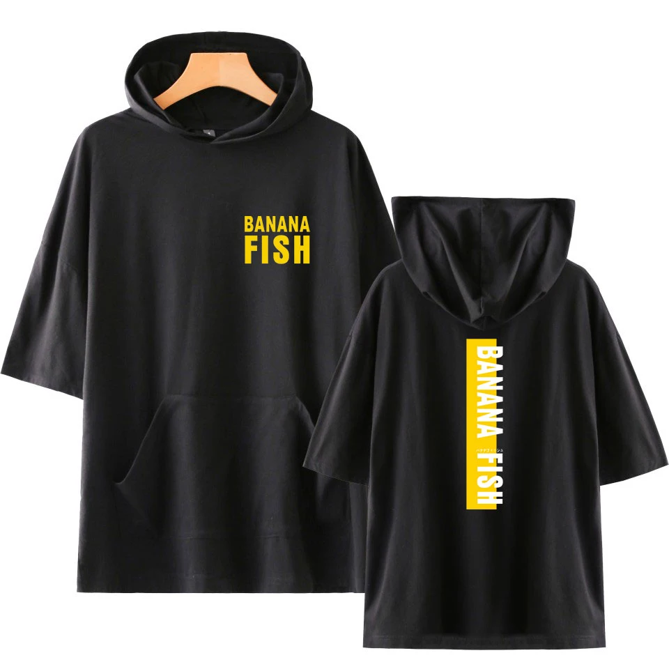 

Banana fish 2 hot men/women hooded t-shirt solid color shirt summer short sleeve hoodies t shirt casual harajuku shirt Tops