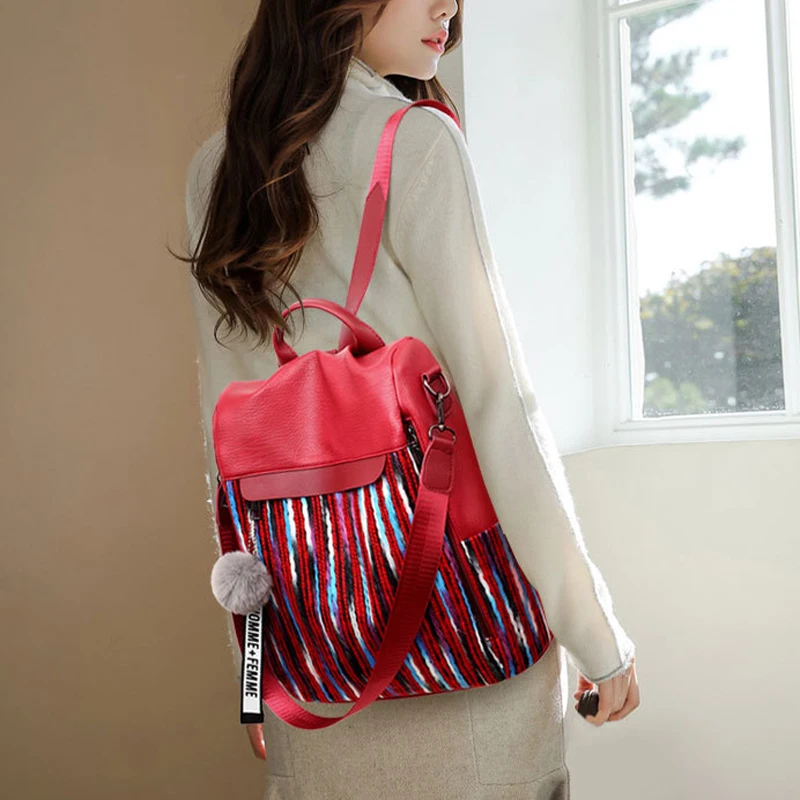 Bags for Women backpack 2019 winter new fashion wild stitching soft leather leisure travel large capacity hot sale |