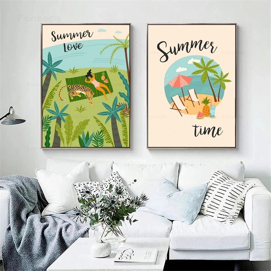Настенное искусство скандинавский Летний пляж морской пейзаж тропические