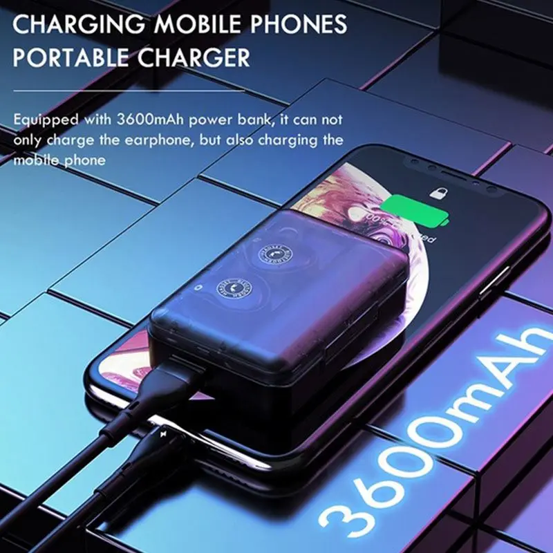

5.0 XSplus Bluetooth Wireless Earphones Noise Reduction Headset 3600Mah Power Bank Charging Case TWS Earphone Earbuds Headphone