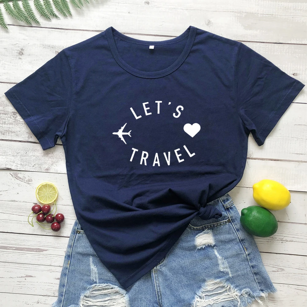 Футболка Let's Travel из 100% хлопка забавная женская футболка с рисунком самолета