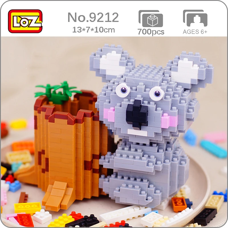 LOZ 9212 фигурки животных мир коала Медведь Дерево ручка контейнер 3D модель DIY Мини