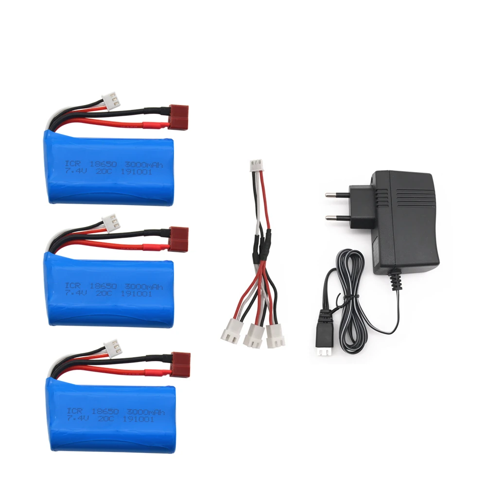 7,4 V 3000MAH литий-полимерный Батарея 18650 для Q46 Wltoys 10428/12428/12423 RC автомобиль запасные Запчасти аксессуары - Цвет: EU 3PCS
