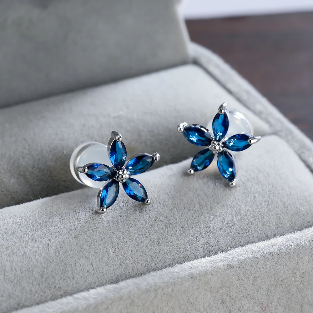 

2021 Cute Blue Stud Earring for Women Star Shape with Silica gel Earplug Lovely Female Earwear Accessories Gift Party