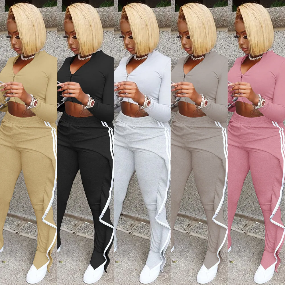 

Casual Women Tracksuit Two Piece Set Side Striped Shirt And Long Pants Sportsuit Matching Suit Clothes For Women Outfit