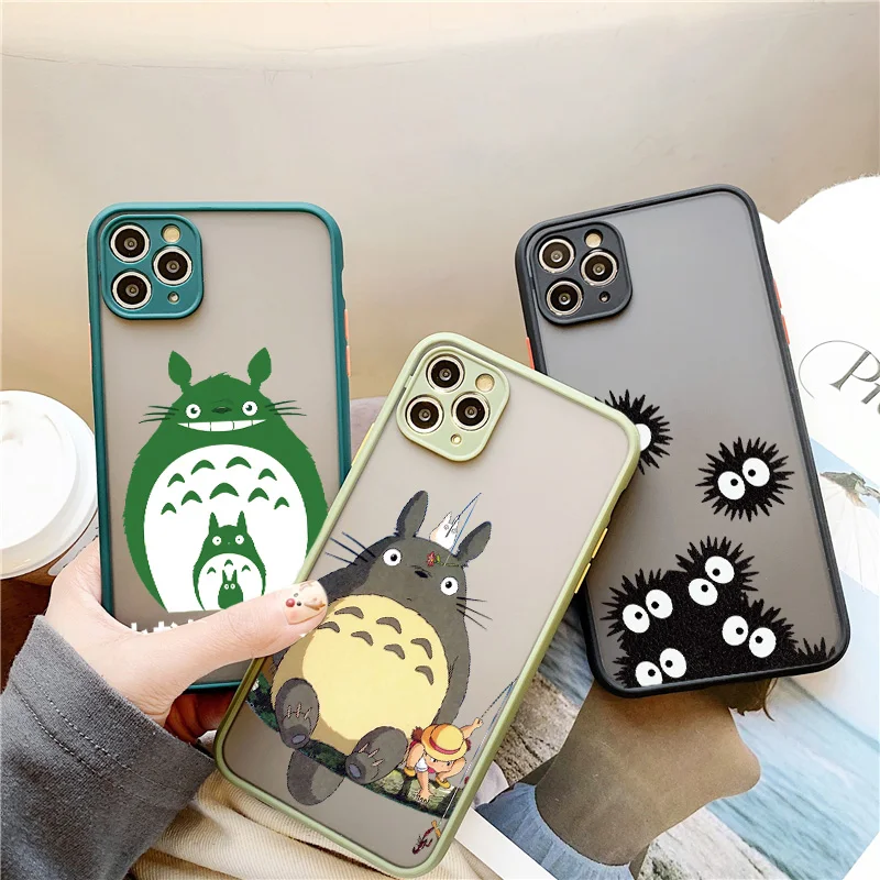 Cute Totoro Miyazaki Anime No Face Phone Case For X XR XS Max 12 13 mini 11 12 14 Pro max 6s 7 8 plus SE2 Hard Shockproof Cover