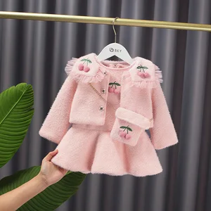 Новый брендовый Модный комплект одежды для маленьких девочек, зимний теплый костюм принцессы с хлопковой подкладкой из 3 предметов милые комплекты одежды для маленьких девочек