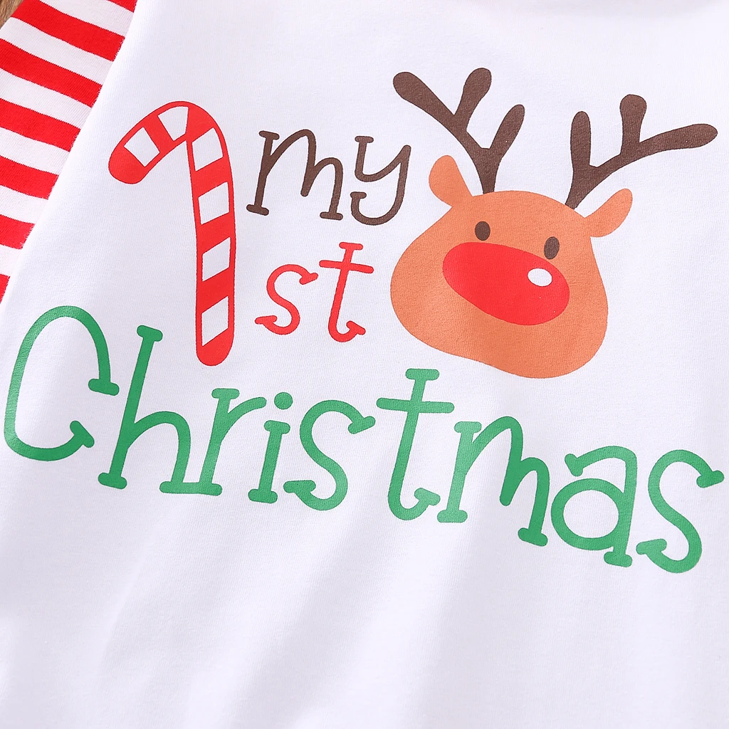 

Baby Christmas Thanksgiving Hooded Romper Long Sleevel Cartoons Letter Printing Ribbed Closing Festive Clothing