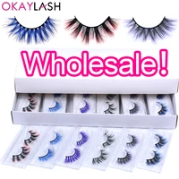okaylash 10050 pairs wholesale bulk rianbow faux mink 3d eyelashes ombre colored makeup strip lashes for halloween