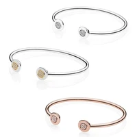 clear cz stones signature round open bangles original 925 sterling silver jewelry charms bracelets for women rose golden jewelry