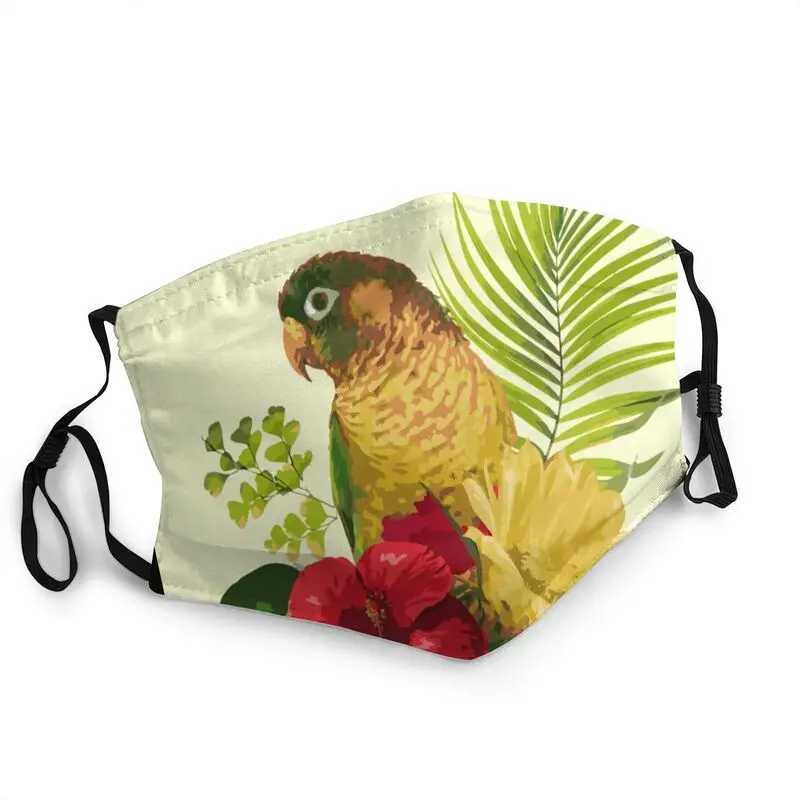 

Tropical Parrot Bird Mask Breathable Unisex Plant Flower Pattern Mouth Face Mask Dustproof Protection Cover Respirator Muffle