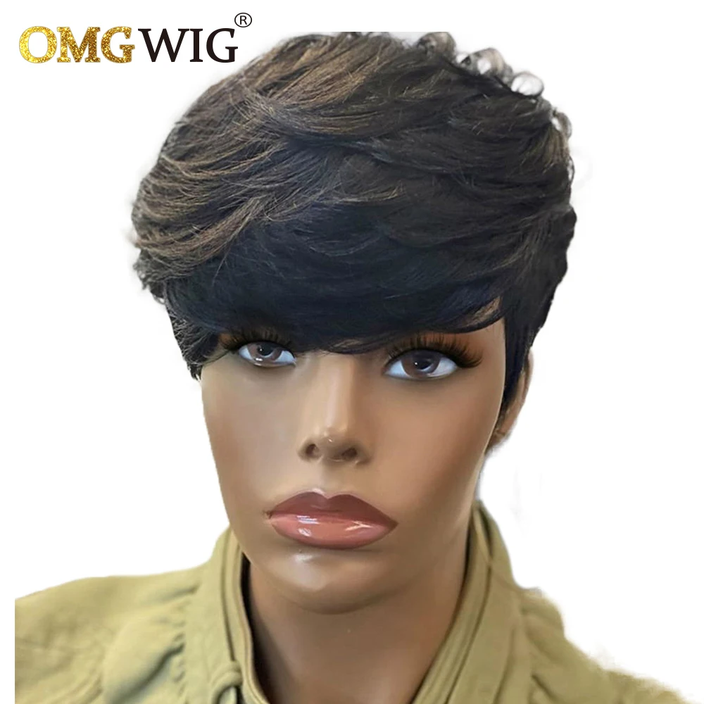 

Short Bob Pixie Cut Wig Machine Made Human Hair Wigs With Bangs For Black Women Straight Indian Virgin Hair Wig With Baby Hair