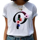 Цветок 26 сочетание букв для женщин, высокое качество, футболка с принтом с буквами в цветочном узоре и шрифт A B C D E F G V W X Y Z одежда с короткими рукавами