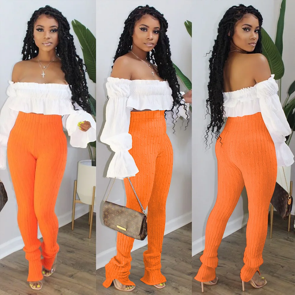

Ribbed Knitted Sexy Bodycon 2 Two Piece Sets Women Sexy Slash Neck Long Sleeve Crop Top High Waist Knit Pants Skinny Women Sets