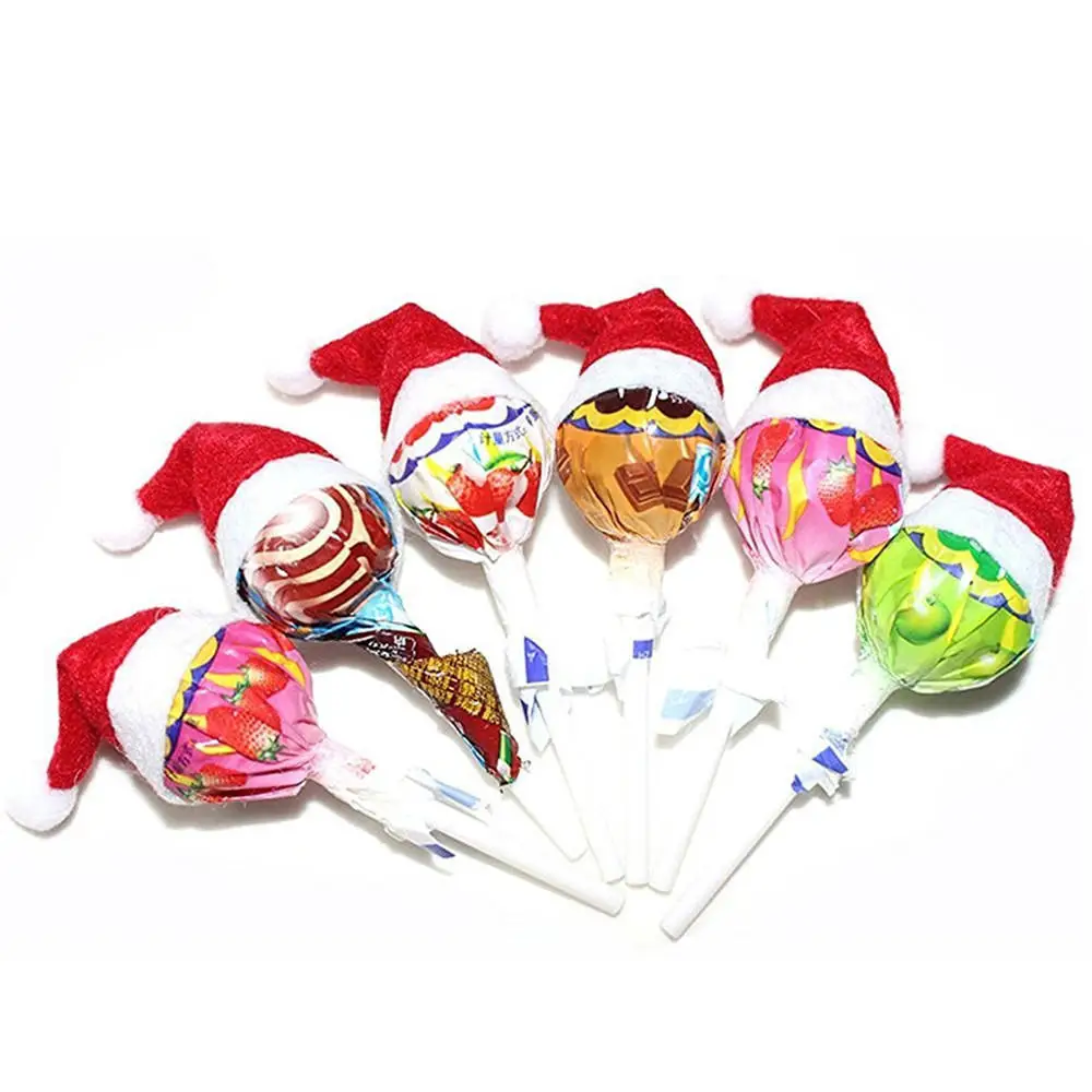 

New 10pcs Mini Christmas Hat Lollipop Hat Creative Caps Gift Xmas Ornament Christmas Decoration For Home Decor New Year 2022