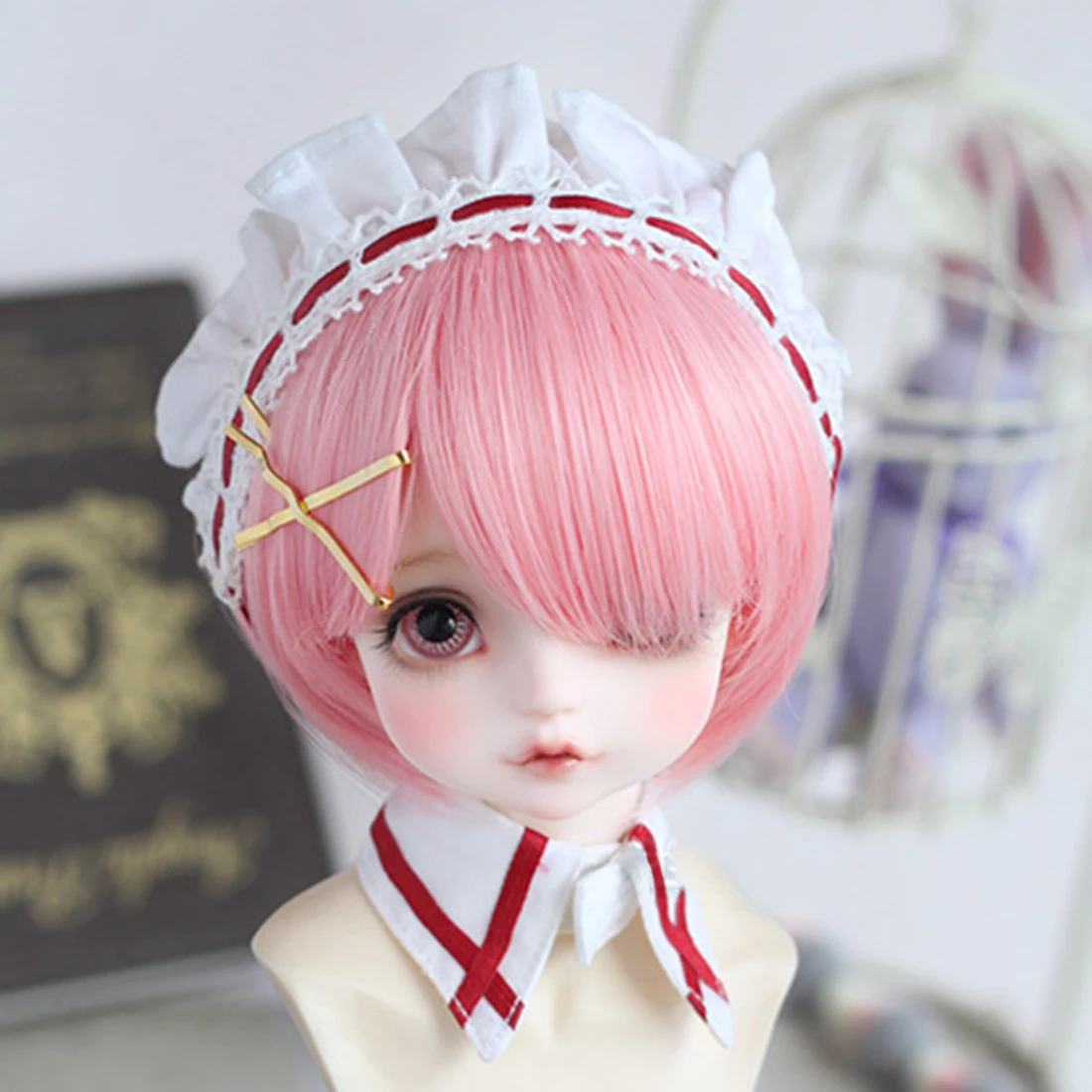 Аксессуары для кукол Modikerbjd Rem и Ram парик косплея 1/4 BJD (синий/розовый) без куклы |