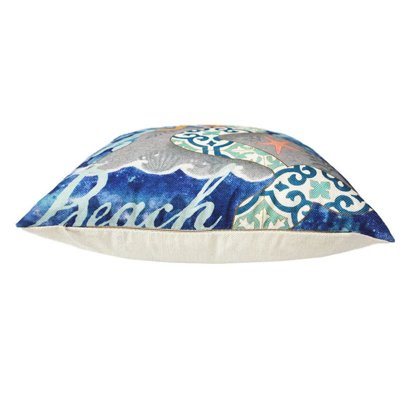 Новинка лидер продаж 18 дюймов чехол для подушки из хлопка и льна океан пляжа море