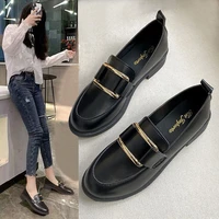 2021spring and autumn new flat british style solid color small leather shoes korean version one step pregnant womens peas shoes