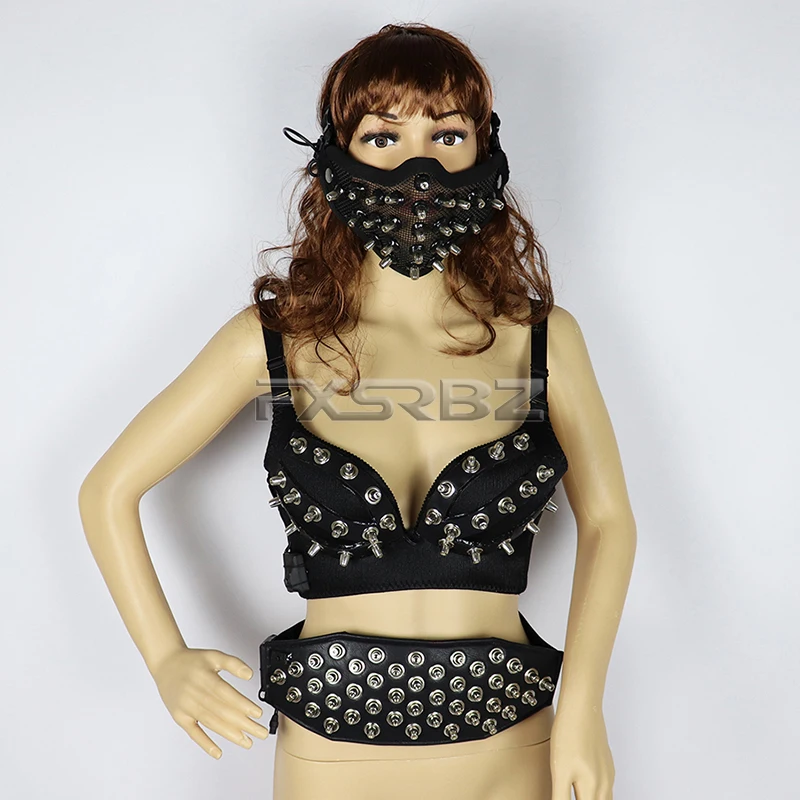 Sexy Lady Costume Red Laser Bra and belt Mask Bar Nightclub Disco Party Sexy Women Led Luminous Clothing