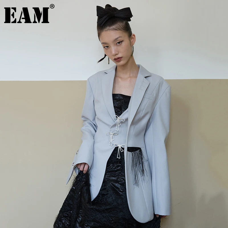[EAM] Женский блейзер с перфорацией стразы новинка отворотом длинный рукав